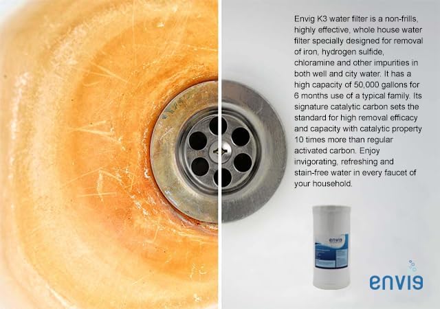 Envig K3 Large Capacity Whole House Heavy Metal Iron Hydrogen Sulfide Water Filter, 10" x 4.5", 50,000 Gallon Capacity, Catalytic Carbon KDF - Image 4