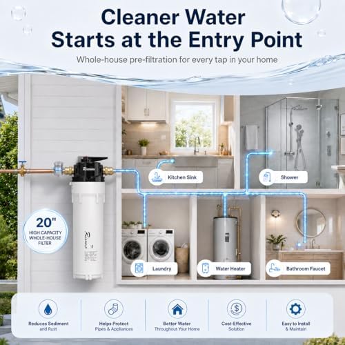 20'' Whole House Water Filter System with Bypass, 4 Modes, Freeze Proof, High Flow, Removes Iron, Sediment & Rust | Pre-Filtration System for Well Water & Large Houses (Single Stage, Black) - Image 2