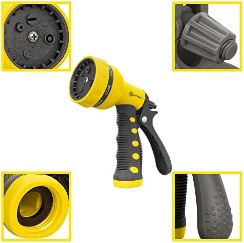AUTOMAN-Garden-Hose-Nozzle,ABS Water Spray Nozzle with Heavy Duty 7 Adjustable Watering Patterns,Slip Resistant for Watering Plants,Lawn& Garden,Washing Cars,Cleaning,Showering Pets - Yellow - Image 4