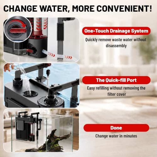 AQUASMITH HOB Aquarium Filter, Quiet Fish Tank Filter with Dedicated Waste Separation Canister, Easy Change Water, One-Touch Drainage (118 GPH for 10-30 Gallon) - Image 4