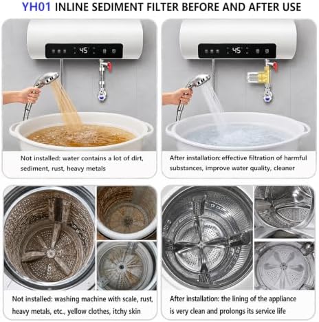 YH01 Reusable Washing Machine Water Filter, 40 Micron Brass Sediment Filter, for Washer, Heater, Garden, Protecting Appliances, Reduces Clothes Yellowing, Anti Scale Shower Filter - Image 3