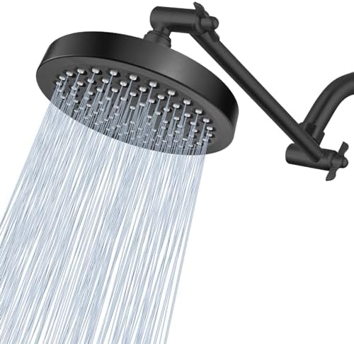 Voolan Rain Shower Head with Extension Arm - High Pressure Rainfall Showerhead - Luxury Modern Look - Comfortable Shower Experience Even at Low Water Flow (Round, Black) by Voolan