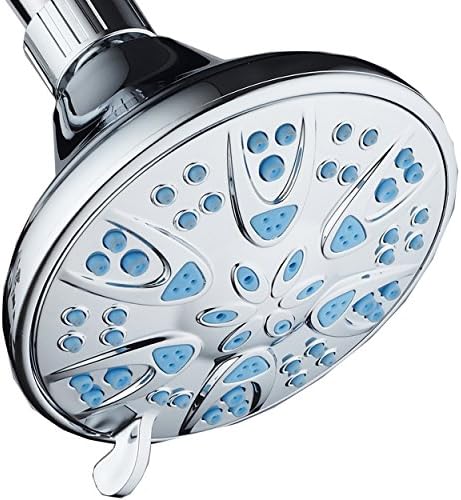 AquaDance Antimicrobial – Anti-Clog High-Pressure 6-Setting Shower Head with Microban Nozzle Protection from Growth of Mold, Mildew & Bacteria for Stronger Shower! 4" Aqua Blue by AquaDance