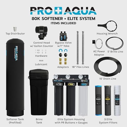 PRO+AQUA PRO-E-S80E Elite Whole House Water Filtration System & 80,000 Grain Water Softener Combo – High-Capacity Combo for Large Homes & Well Water Use - Image 2