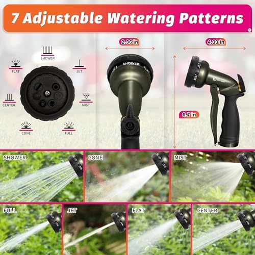 AUTOMAN Garden Hose Nozzle - 7 Patterns Sprayer, 100% Metal High Pressure Spray Nozzle, Labor-Saving Design, Heavy Duty Water Hose Nozzle for Garden Watering, Car Washing, Window Cleaning,Pets Bathing - Image 3