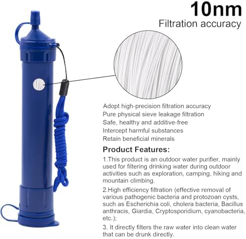Water Straws Filter, Personal Backpacking Water Filter Straw Portable for Camping Hiking Travels (Dark Blue) - Image 5