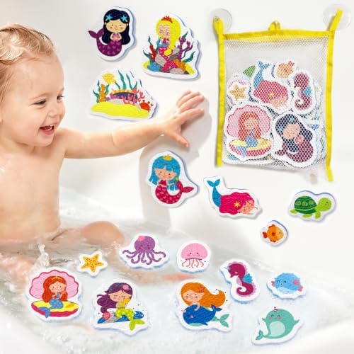 Baby Bath Toys for Kids Ages 1-3, 16PCS Mermaid Foam Bath Toys by FunFoamio