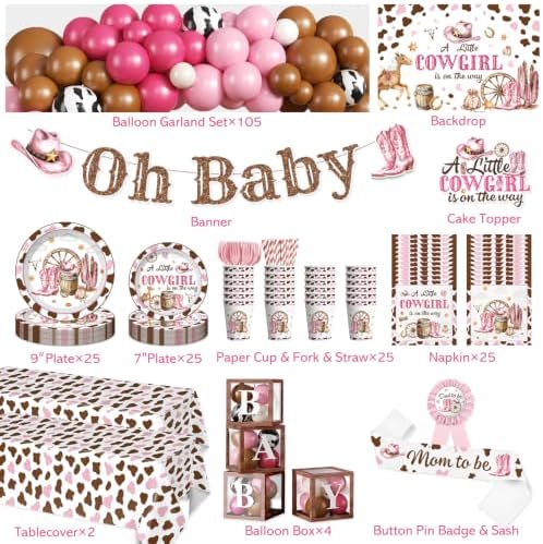 266pcs Cowgirl Baby Shower Decorations for Girls, Serves 25 - Image 2