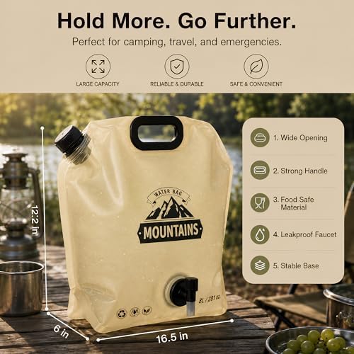 Collapsible Water Container Portable Water Jug with Spigot for Camping, Foldable Hiking Gear, Leakproof Liquid Carrier for Hiking, Travel, Emergency Preparedness, Outdoor Use (2 Pack 2 Gallon) - Image 6