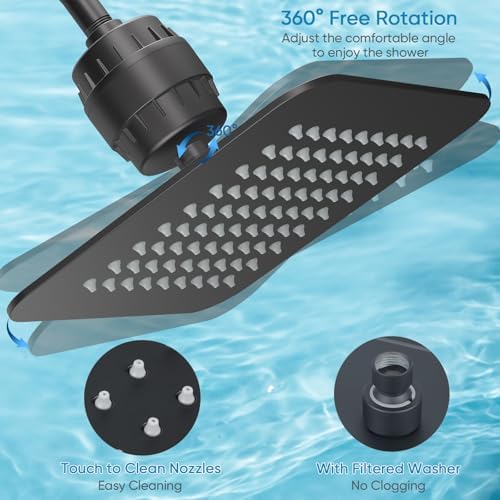 8'' High Pressure Filtered Shower Head Combo 20 Stage Shower Filter for Hard Water, Removes Chlorine & Harmful Substances (Matte Black) - Image 3