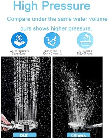 High Pressure Shower Head with Magnetic Back Fixed Base Design,Handheld Showerhead with Hose Set Stainless Steel 59 inches/5 ft 10-Setting 5 inches Large Face,Chrome Finish (Silver) - Image 5