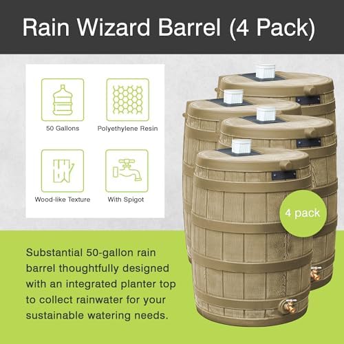 Good Ideas Rain Wizard Water Collection Barrel, 50 Gallon, Khaki, 4 Pack - Image 2