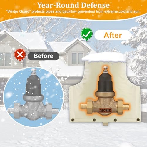 Backflow Preventer Insulated Cover (5°F) for Winter Freeze Protection, 14"W x 13"H Thickened Pressure Reducing Value & Well Pump Cover, Outdoor Waterproof Insulation Pouch for Sprinkler Valve, Beige - Image 3