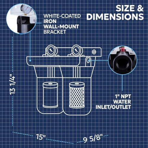 Aquaboon 2-Stage Water Filter System for Well Water with 5 Micron 10x4.5 Reducing Sediment and Iron & Manganese Water Purification Filters, Pressure Gauges, Wrench, Iron Bracket - Image 5