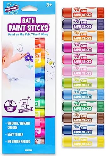 Tub Works® Bath Paint Sticks™ Bath Toy, 12 Count | Nontoxic, Washable Bathtub Paint for Kids & Toddlers | Twistable Sticks Draw Smoothly on Tub Walls | Smooth, Vibrant Alternative to Bath Crayons by TubWorks