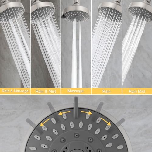 AISOSO High Pressure Rain Shower Head 5 Mode Showerhead 4.1" Brushed Nickel - Image 4