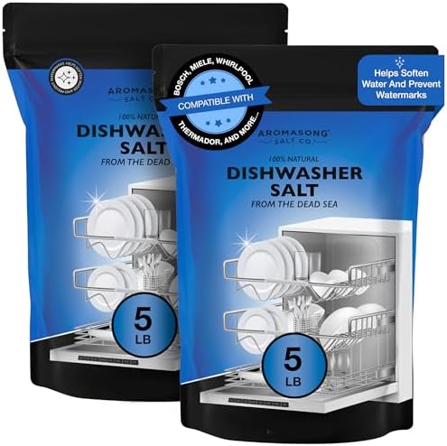 Aromasong Dishwasher Salt 10 LB - 100% Natural Water Softening Agent Compatible with Bosch, Miele, Whirlpool, Thermador and Mor... For Cleaner Dishes & Washer Reactivation (packaging may vary) by Aromasong