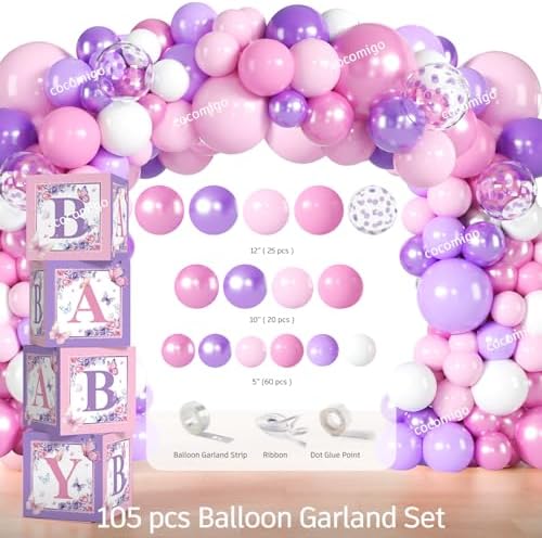 cocomigo Butterfly Baby Shower Decorations, Balloons Plates and Napkins Set - Image 6