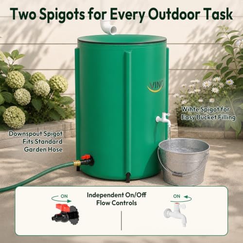 VINGLI 100 Gallon Collapsible Rain Barrel, Portable Water Storage Tank, Rainwater Collection System Downspout, Water Catcher Container with Filter Spigot Overflow Kit - Image 6