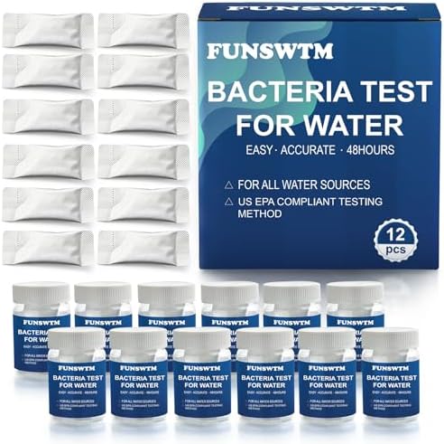 Coliform Bacteria Water Test Kit: 12-Pack Water Bacteria Test Kit Easy At-Home Well Water, Tap, Pool, Spring, Pond, Lake Drinking Water Quality Test by FUNSWTM