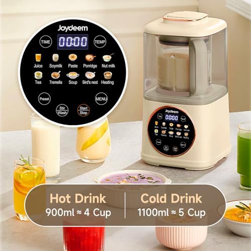 Joydeem JD-J03 Cooking Blender with Soundproof Shield, Hot Cold Blender for Filter-free Soy Milk & Juice, 8-Speed and Temperature Control, 12H Preset, 1100ml, White - Image 4