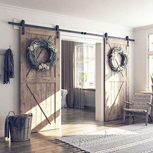 SMARTSTANDARD 12 FT Double Barn Door Hardware Kit, Fit 36" Wide Door Panel - Image 2