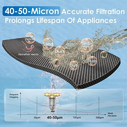Waterdrop Spin Down Sediment Filter WD-RPFK with Filter Bracket, Backwash Whole House Water Filter System for Well Water, 40-50 Micron, 1" MNPT + 3/4" FNPT + 3/4" MNPT, Traps Sand, BPA Free, Bundle - Image 2