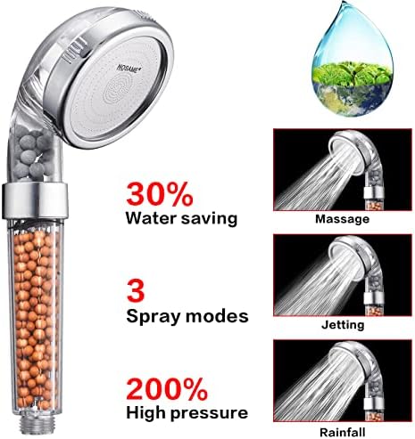 NOSAME Shower Head, Filter Filtration High Pressure Water Saving 3 Mode Function Spray Handheld Showerheads for Dry Skin & Hair - Image 2