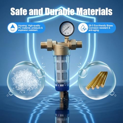 Water Filtration & Softeners, Reusable Whole House Spin Down Sediment Water Filter 40 Micron Flushable Prefilter Filtration 0.75" Female Thread + 1.26" Male Thread - Image 4