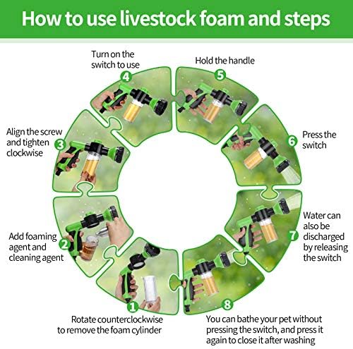 Weewooday Dog Washing Hose Attachment 8 Way Spray Pattern Garden Hose Nozzle with Soap Dispenser Dog Shampoo Hoses Attachment with Pet Bath Brush Pet Bathing and Garden Nozzle(Green) - Image 4