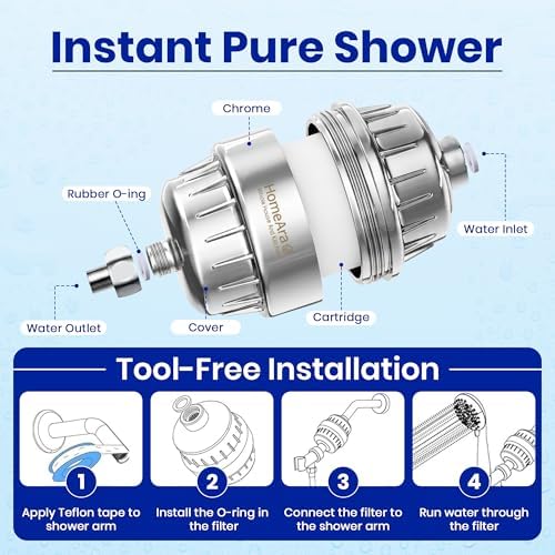 15-Stage Shower Filter for Hard Water, Water Softener Filter with Metal Adapter Set, Shower Head Water Filter for Chlorine, Rust, Sediment Improves Skin & Hair, Chrome - Image 3