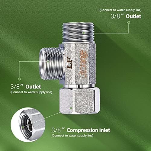 Lead-Free Brass 2 PCS 3/8 Inch Angle Stop Add-A-Tee Compression Tee Valve - Image 2