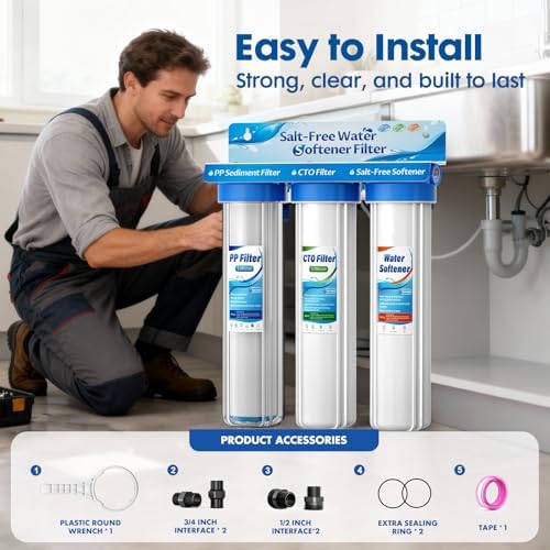 Salt Free Water Softener Systems Whole House, 0.5Micron PP+CTP+Softener Filtration, 3/4" Whole Home Water Softener, Reduces Chlorine, Chemicals, Odors, Prevents Water Scale Buildup,Protects Appliances - Image 6
