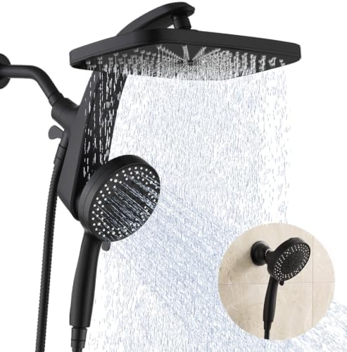Rain Shower Head with Handheld Showerhead, Black 1.8GPM 460311 + Holder by BOZYBO-BornforQualityLife