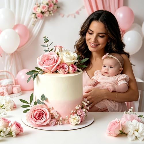 Flower Cake Toppers, Happy Birthday Rose Gold Cake Decorations with Artificial Flowers Butterfly Balls for Wedding Baby Shower Birthday Party Supplies (Pink) - Image 5