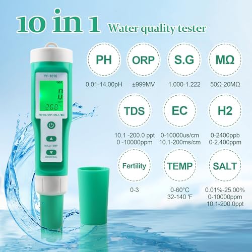 Hydrogen Water Tester 10 in 1 Resistivity/Fertility/H2/pH/TDS/EC/ORP/S.G/Salt/Temp Meter with ATC pH Meter,0.01 High Accuracy pH Tester Digital,TDS Meter PPM Meter for Drinking,Hydroponics,Pool. - Image 2