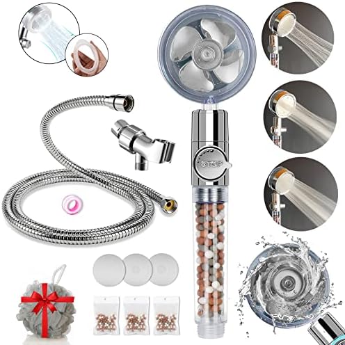 Filtered Shower Head, High Pressure Water Saving Showerhead with Filter Beads, Handheld Fan Shower Kit with Stainless Steel Hose, Wall & Overhead Brackets ect.-Silver by Besititli