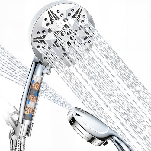 Filtered High Pressure Handheld Shower Head – 10 Spray Modes with Rain & Massage, Built-in Filter for Cleaner Water, Anti-Clog Nozzles, Power Rinse for Tile & Pets, Chrome Finish by Unknown