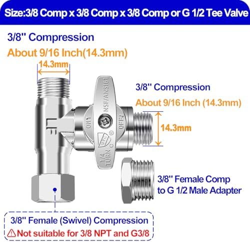 Tee Stop Valve - 3/8"Compx3/8"Compx3/8"Comp or G1/2" Tee for Washlet Bidet - Image 2