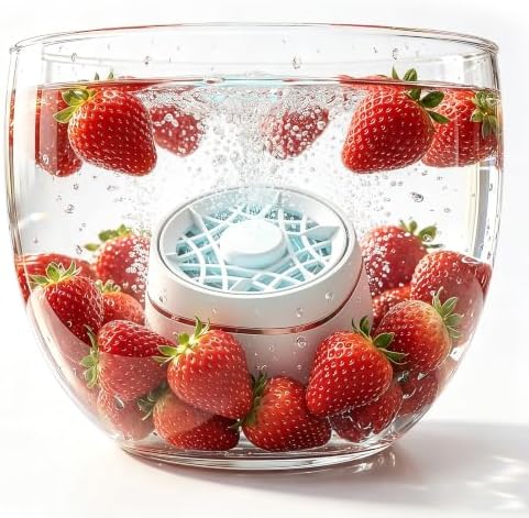 Portable Fruit and Vegetable Washing Machine, 20W Electrolytic Ion Spin Cleaner with Water Test Strips, IPX7 Waterproof Wireless Produce Purifier, Smart Auto-Start, USB Charging by Unknown