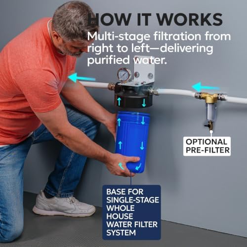 Aquaboon 10x4.5 Whole House Water Filter Housing | NSF Certified Water Filter Canister for Filtration System w/ Gauge & Release, Wrench, Bracket 1"NPT - Image 2