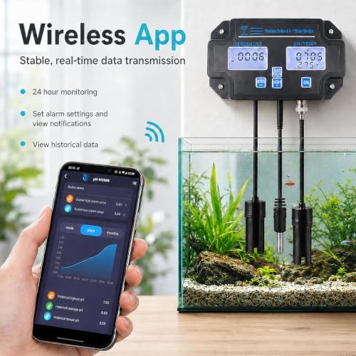 Smart Water Quality Tester 6-in-1 pH/EC/TDS/Salinity/S.G and Temperature Meter with Wi-Fi Continuous Monitor Wall-Mounted pH Water Meter with ATC and Easy Calibration for Aquariums, Hydroponics - Image 6