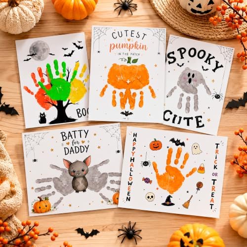 Pack of 5 Halloween Handprint & Footprint Craft Cards, DIY Halloween Art Paper Kit for Kids, Preschool Classroom Activity, Toddler Craft, Daycare, Homeschool Keepsake - Image 3
