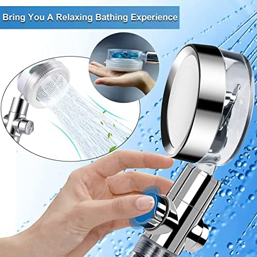 Filtered Handheld Shower Head Kit in Blue, High Pressure Showerhead with Filter Beads, Spare Hose, Mount Bracket, Replacement Bead Filters and Bath Loofah Included - Image 5