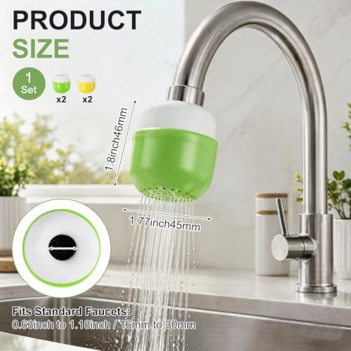 M METERXITY 4-Pack Mushroom Shaped Faucet Water Filter, Green/Yellow - Image 3