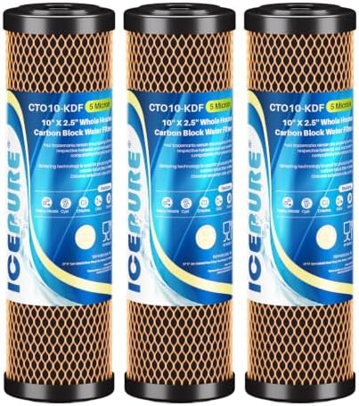ICEPURE 5 Micron 2.5" x 10" Whole House Water Filter Coconut Shell Activated CTO Carbon and KDF Cartridge for Home, Compatible with WFPFC8002, WFPFC9001, FXWTC, SCWH-5, WHEF-WHWC, AMZN-SCWH-5, 3PACK by ICEPURE