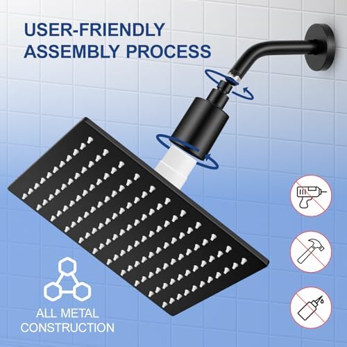 Filtered Shower Head for Hard Water, All-Metal High Pressure Rain Showerhead with 2 Premium Filters, Removes Chlorine & Harmful Substances, Adjustable Replacement, Matte Black - Image 6