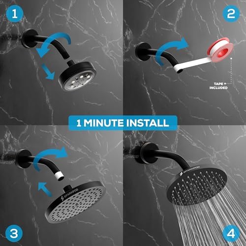 SparkPod Rain Shower Head, 8 Inch Round, Midnight Black Matte Finish - Image 5