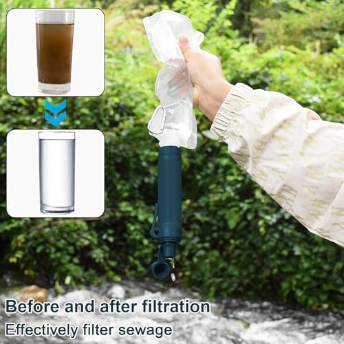 10NM Portable Water Filter System Set,Backpacking Squeeze Water Filtration Purifier Survival System for Hiking (Navy Blue) - Image 7