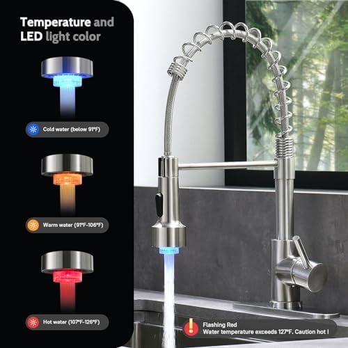 WEWE LED Kitchen Faucet, 2-Mode Sprayer, Brushed Nickel, Pull-Down - Image 2